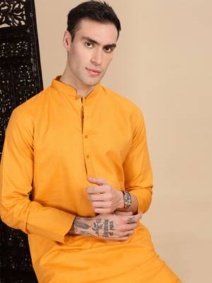 Mustard cotton textured kurta for mens 2