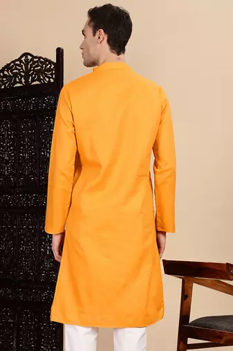 Mustard cotton textured kurta for mens