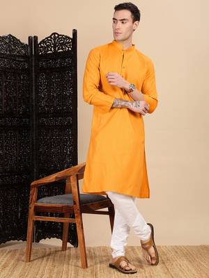 Mustard cotton textured kurta for mens 5