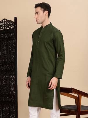 Olive cotton textured kurta for mens 3