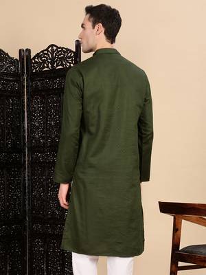 Olive cotton textured kurta for mens 4