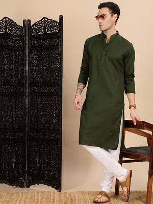 Olive cotton textured kurta for mens 5