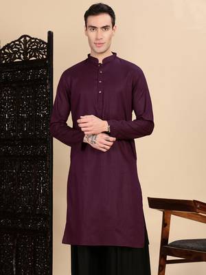 Purple cotton textured kurta for mens 1