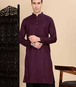 Purple cotton textured kurta for mens
