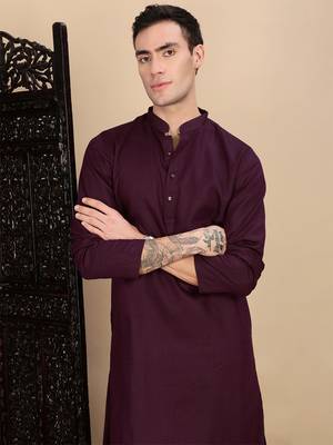 Purple cotton textured kurta for mens 2