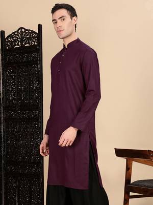 Purple cotton textured kurta for mens 3