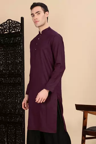 Purple cotton textured kurta for mens