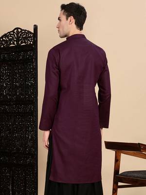 Purple cotton textured kurta for mens 4