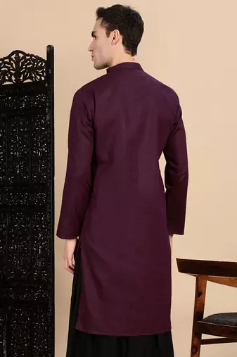 Purple cotton textured kurta for mens