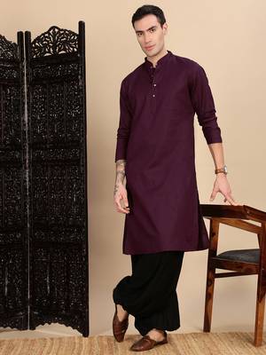 Purple cotton textured kurta for mens 5