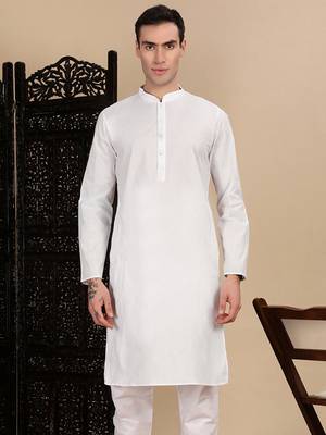 White cotton solid kurta for mens 1