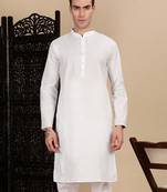 White cotton solid kurta for mens