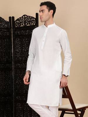 White cotton solid kurta for mens 2