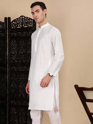 White cotton solid kurta for mens 3