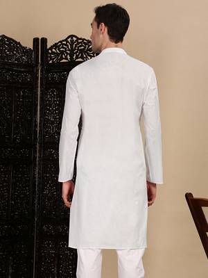 White cotton solid kurta for mens 4