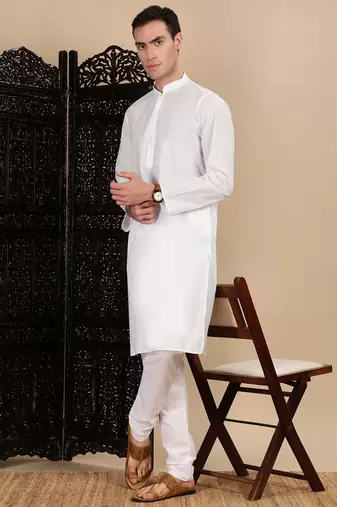 White cotton solid kurta for mens