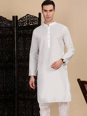 White cotton solid kurta for mens 1