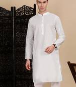 White cotton solid kurta for mens