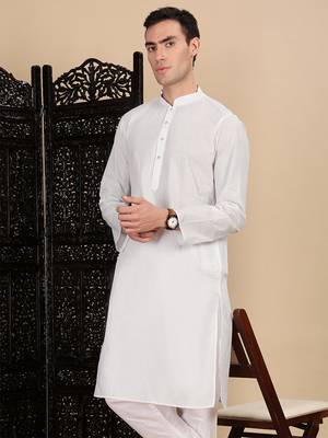 White cotton solid kurta for mens 2