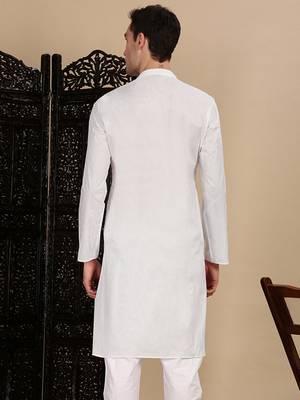 White cotton solid kurta for mens 4