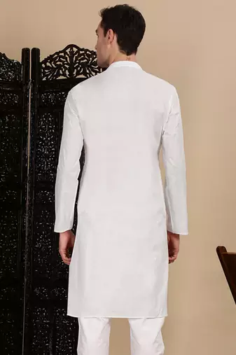 White cotton solid kurta for mens