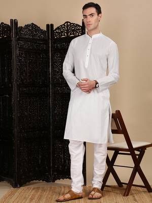 White cotton solid kurta for mens 5