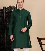 Bottle green cotton solid kurta for mens