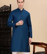 Blue cotton solid kurta for mens