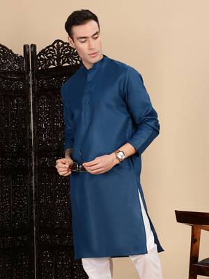 Blue cotton solid kurta for mens 2