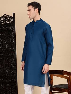 Blue cotton solid kurta for mens 3