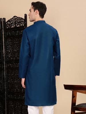 Blue cotton solid kurta for mens 4
