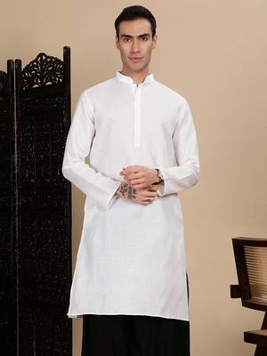 White cotton solid kurta for mens 1