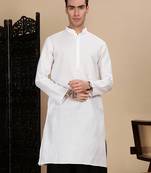 White cotton solid kurta for mens
