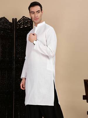White cotton solid kurta for mens 3