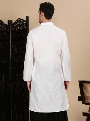 White cotton solid kurta for mens 4