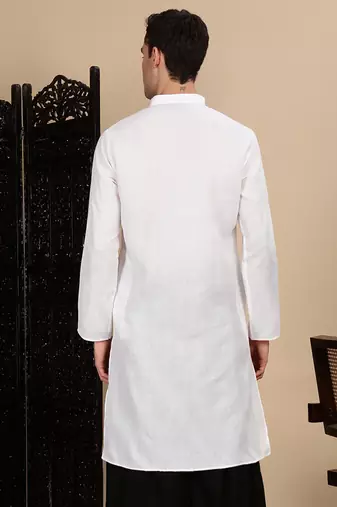 White cotton solid kurta for mens
