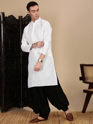 White cotton solid kurta for mens 5
