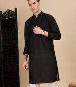 Black cotton chikankari kurta for mens