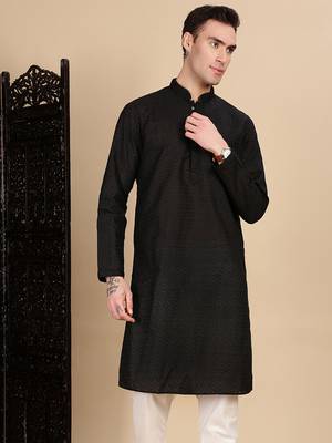 Black cotton chikankari kurta for mens 2