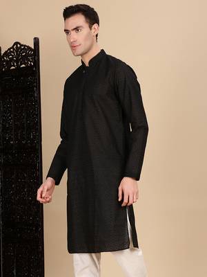 Black cotton chikankari kurta for mens 3