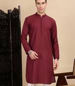 Maroon cotton chikankari kurta for mens