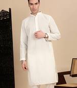 Off white cotton chikankari kurta for mens