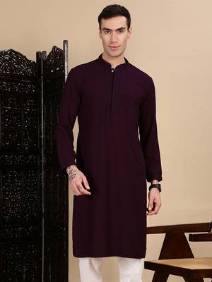Purple cotton chikankari kurta for mens 1