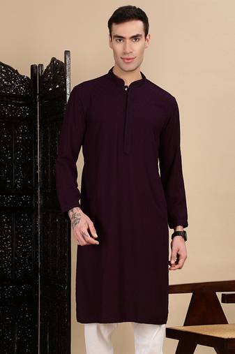 Purple cotton chikankari kurta for mens