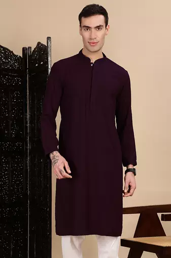 Purple cotton chikankari kurta for mens