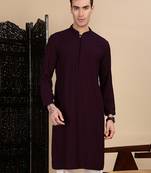 Purple cotton chikankari kurta for mens