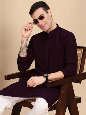 Purple cotton chikankari kurta for mens 2