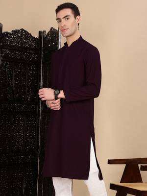 Purple cotton chikankari kurta for mens 3