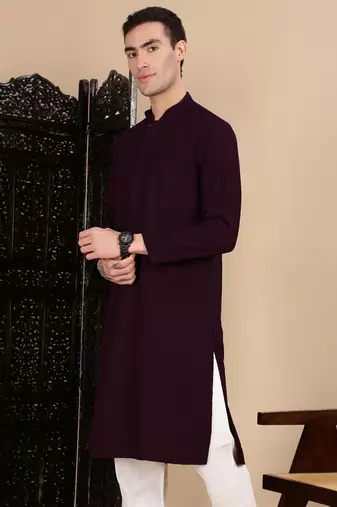 Purple cotton chikankari kurta for mens