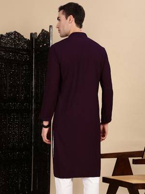 Purple cotton chikankari kurta for mens 4